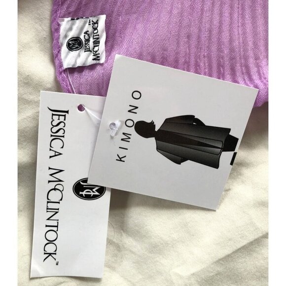 NWT Jessica McClintock Open Front Kimono Pearl Accents Purple Coastal Cover Up - Picture 4 of 6